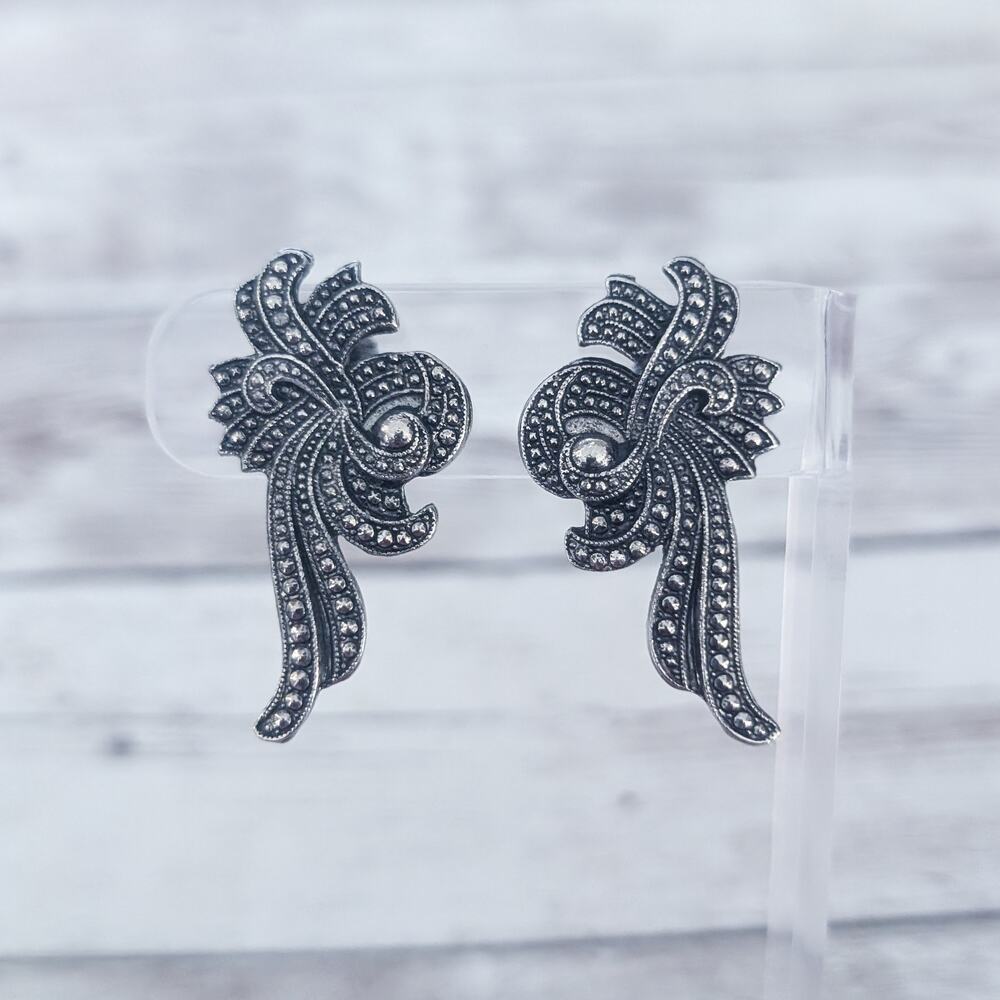 Vintage Clip On Earrings Stunning Large Silver Tone Statement